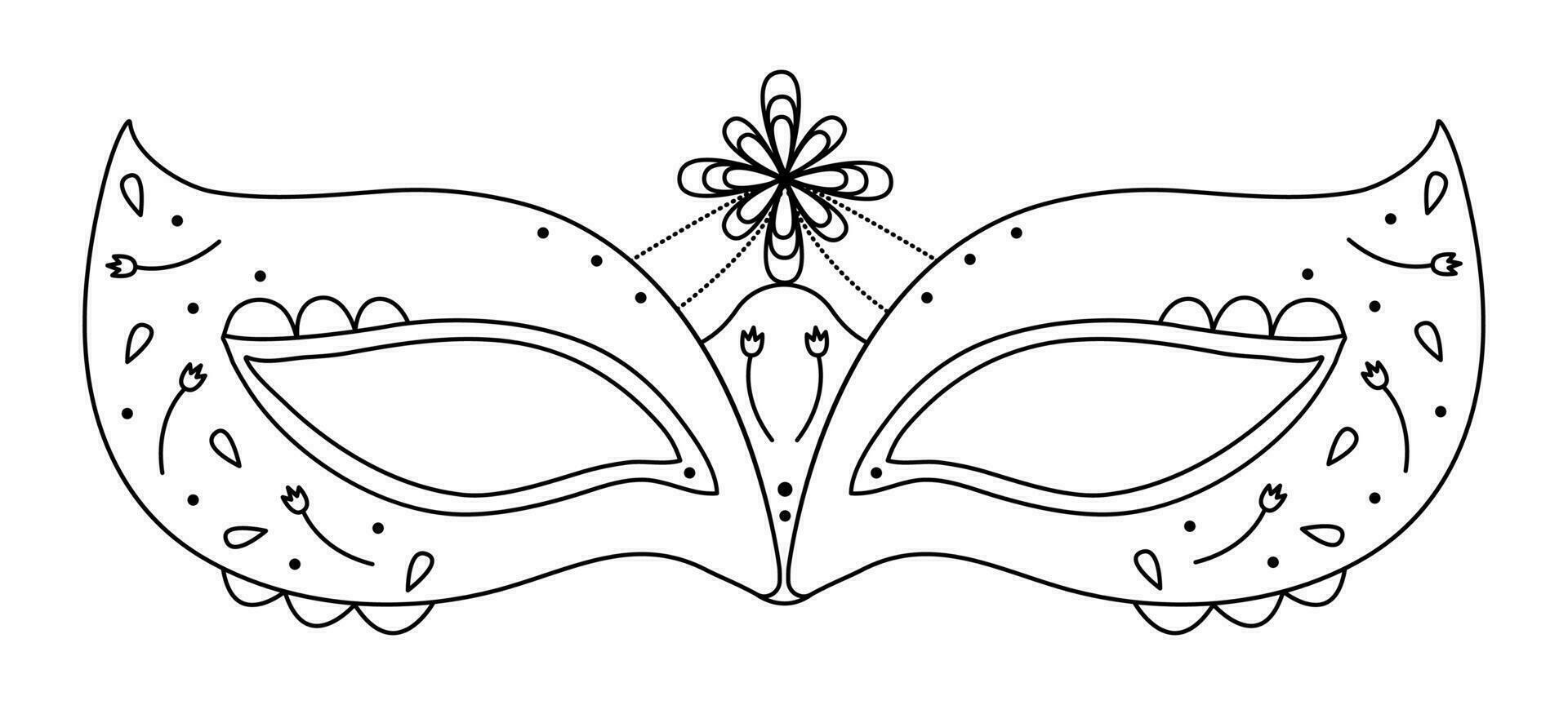 svart linje maskerad mask för purim och la mascarada, illustration för karneval vektor