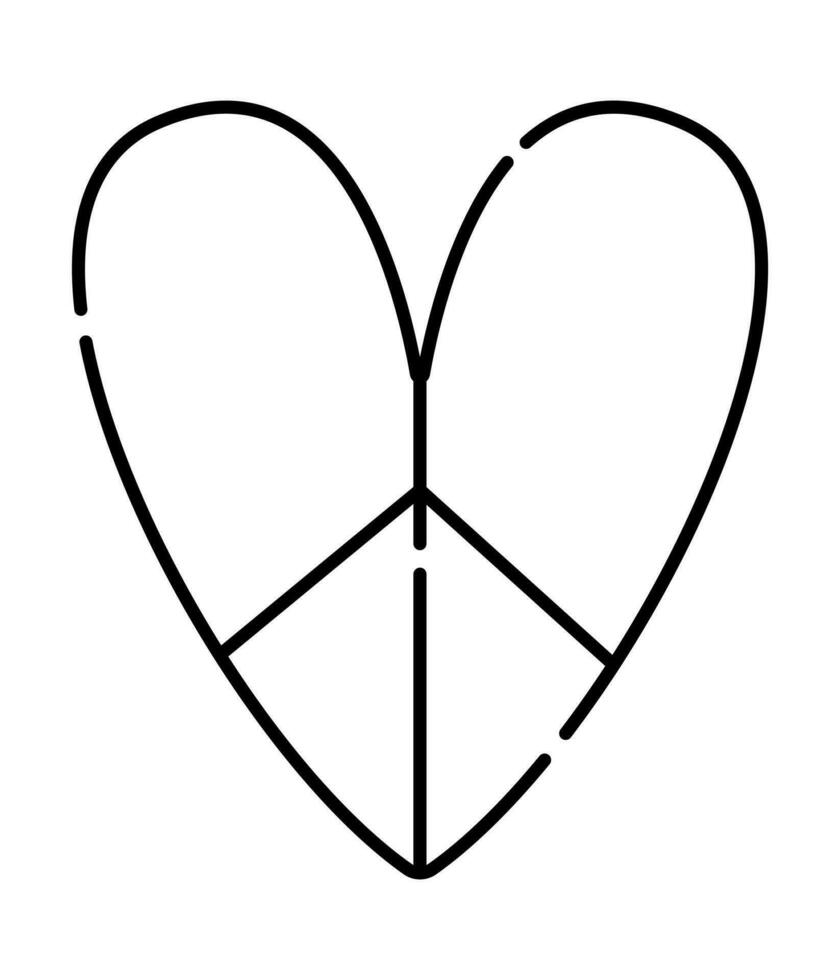 Pazifik Zeichen im ein Herz, ein Symbol von Frieden, Vektor schwarz Linie Symbol