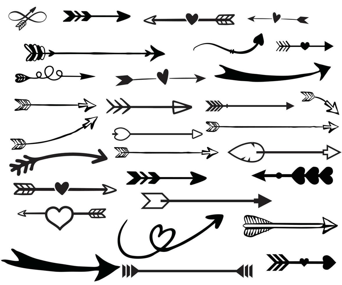 Pfeile große schwarze Set-Symbole. Pfeilsymbol. Pfeilvektorsammlung. Pfeil. Mauszeiger. moderne einfache Pfeile. Vektorillustration vektor