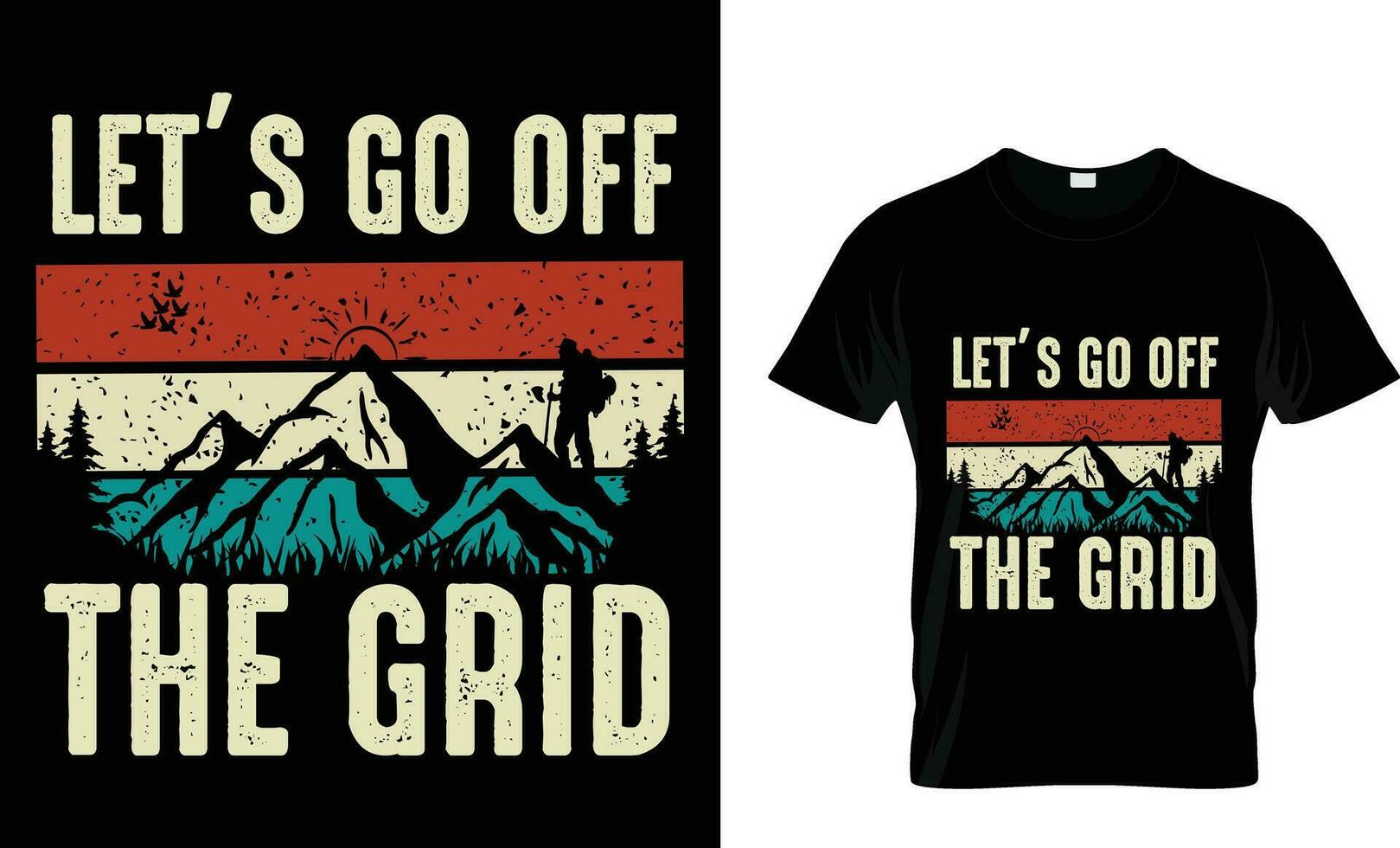 Lasst uns gehen aus das Gitter Abenteuer-Camping-Berg T-Shirt Design vektor