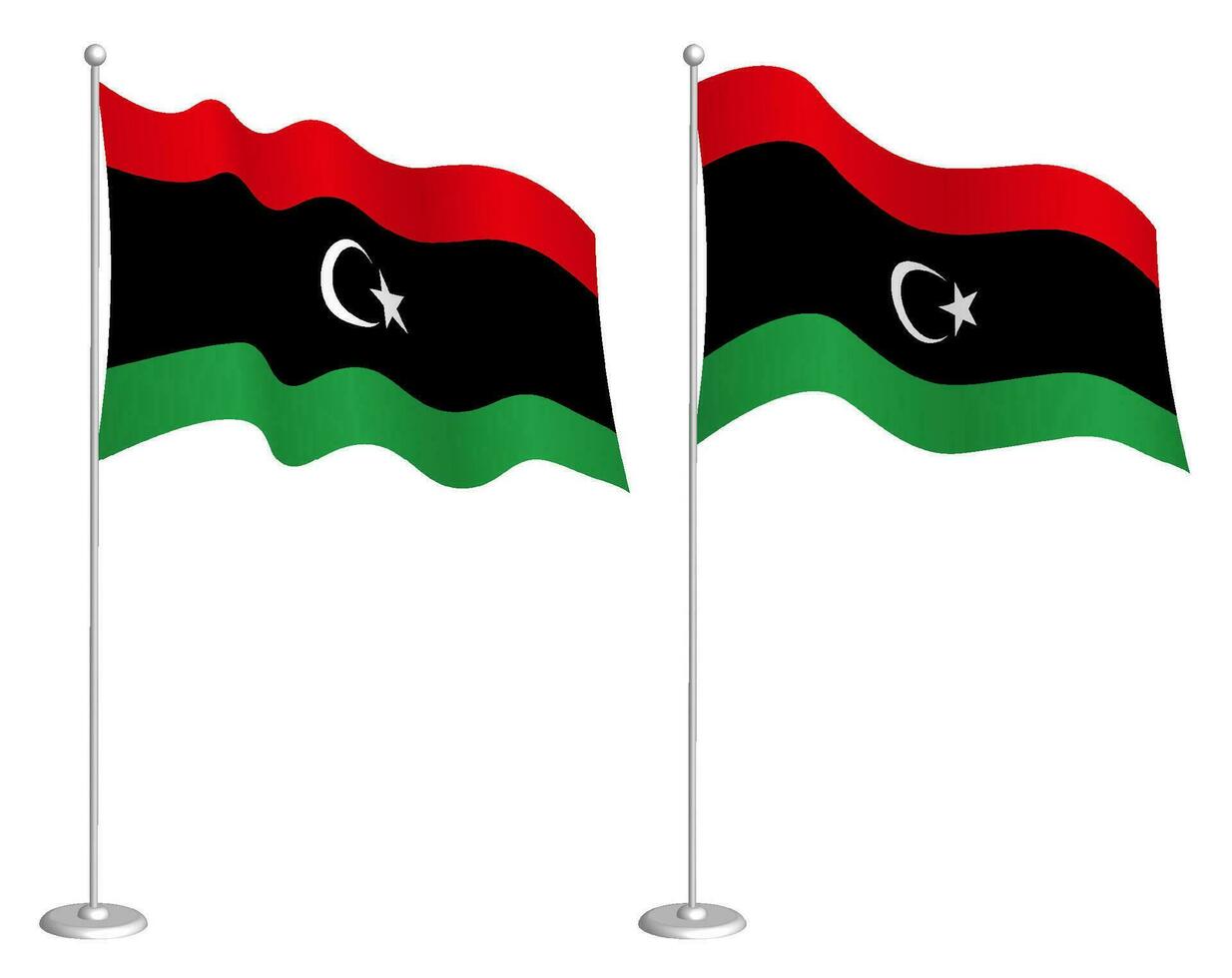 Libyen Flagge im statisch Position und im Bewegung, flattern im Wind im genau Farben und Größen, auf Weiß Hintergrund vektor