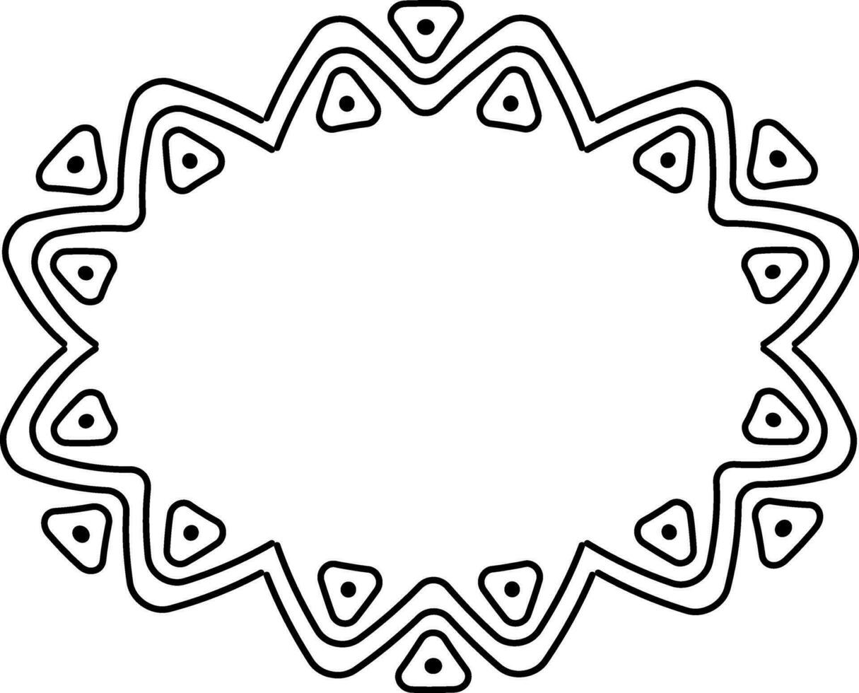 oval ram i etnisk stil. vektor svart och vit ram. dekorativ mönster av dekorativ block, markerad på en vit bakgrund. Plats för text. vektor svartvit illustration.
