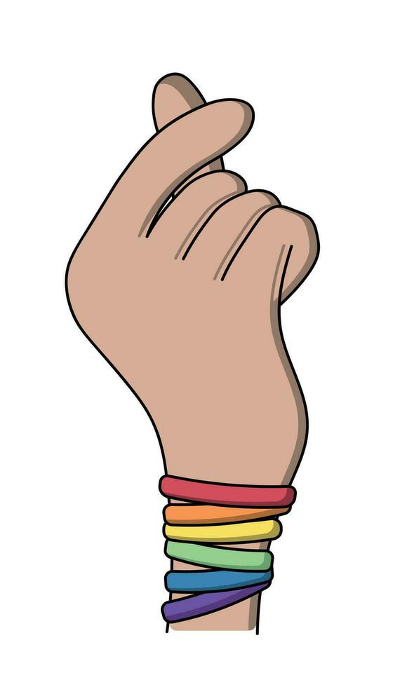 Mini Finger Herz Zeichen mit Armbänder im lgbt im Farbe vektor