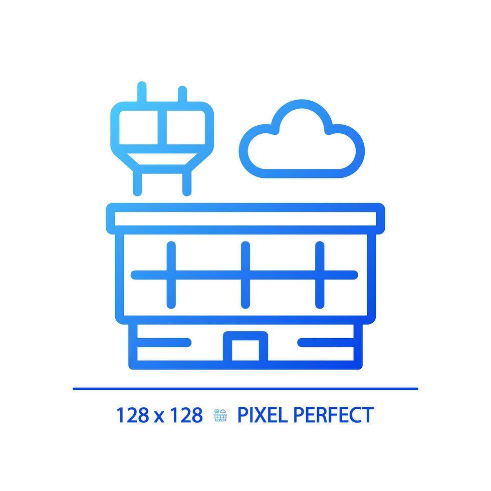 2d pixel perfekt blå lutning byggnad ikon, isolerat vektor, tunn linje illustration. vektor