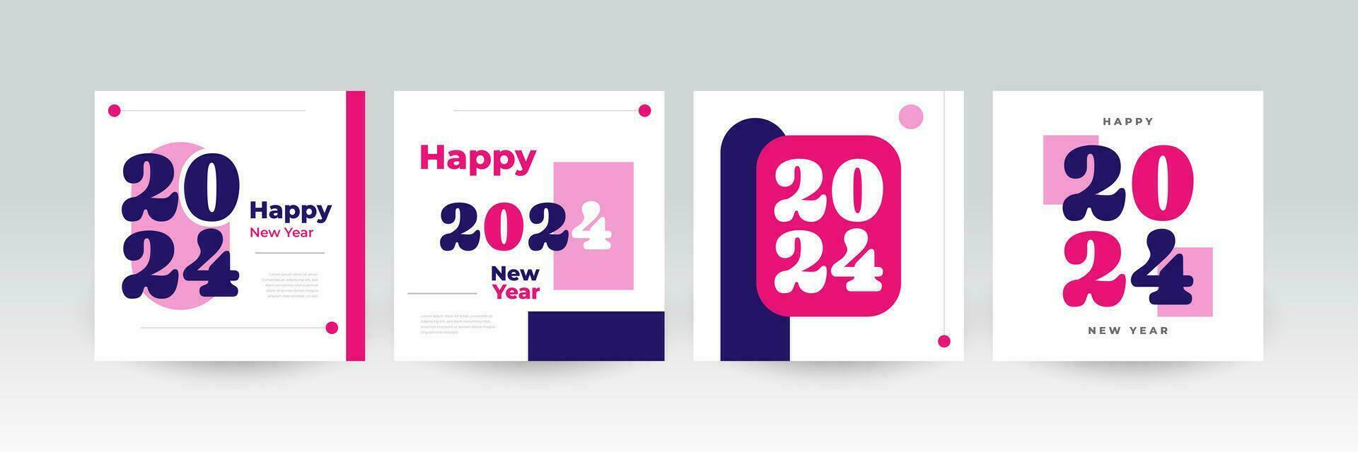 kreativ und bunt 2024 glücklich Neu Jahr Poster Satz. geeignet, zum Karte, Banner, Poster, Flyer, Abdeckung, und Sozial Medien Post Vorlage vektor