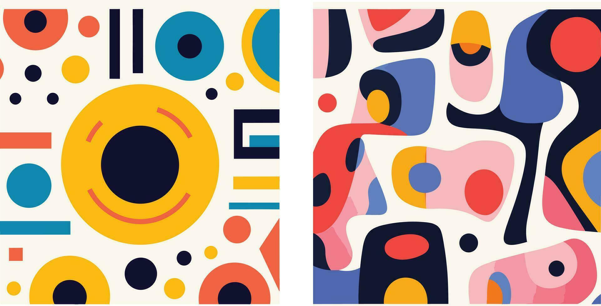 geometrisch Muster Rio Muster, im das Stil von Pop Kunst Grafik Stil, kindlich Zahlen, Bauhaus, Weiß Hintergrund, Abstraktion Schaffung, geformt Leinwand, Formalist Ästhetik vektor