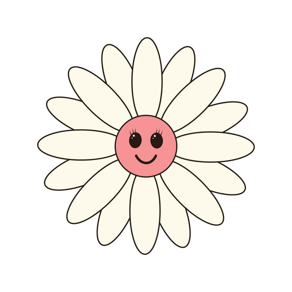 retro häftig daisy blomma karaktär. . linjär Färg vektor illustration
