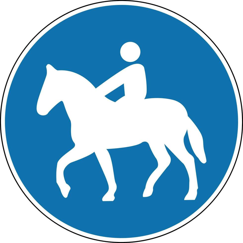 Zeichen von Spur zum Fahrer auf zu Pferd. verpflichtend unterzeichnen. runden Blau unterzeichnen. das Wanderwege sind zum Fahrer nur. Fahrer auf ein Pferd. Folgen das Sicherheit Regeln. vektor