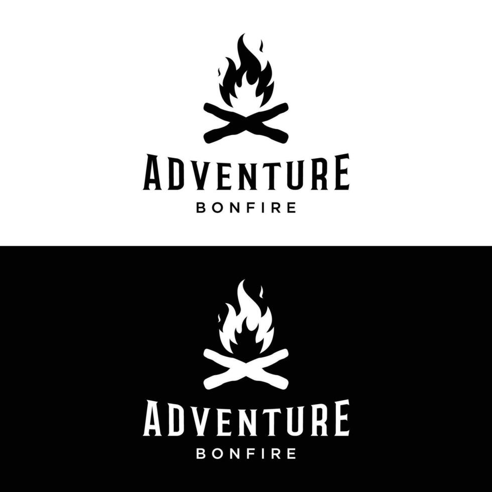 Hipster Jahrgang Lagerfeuer Logo Design. Logo zum Camping, Abenteuer Tierwelt, Lagerfeuer. vektor