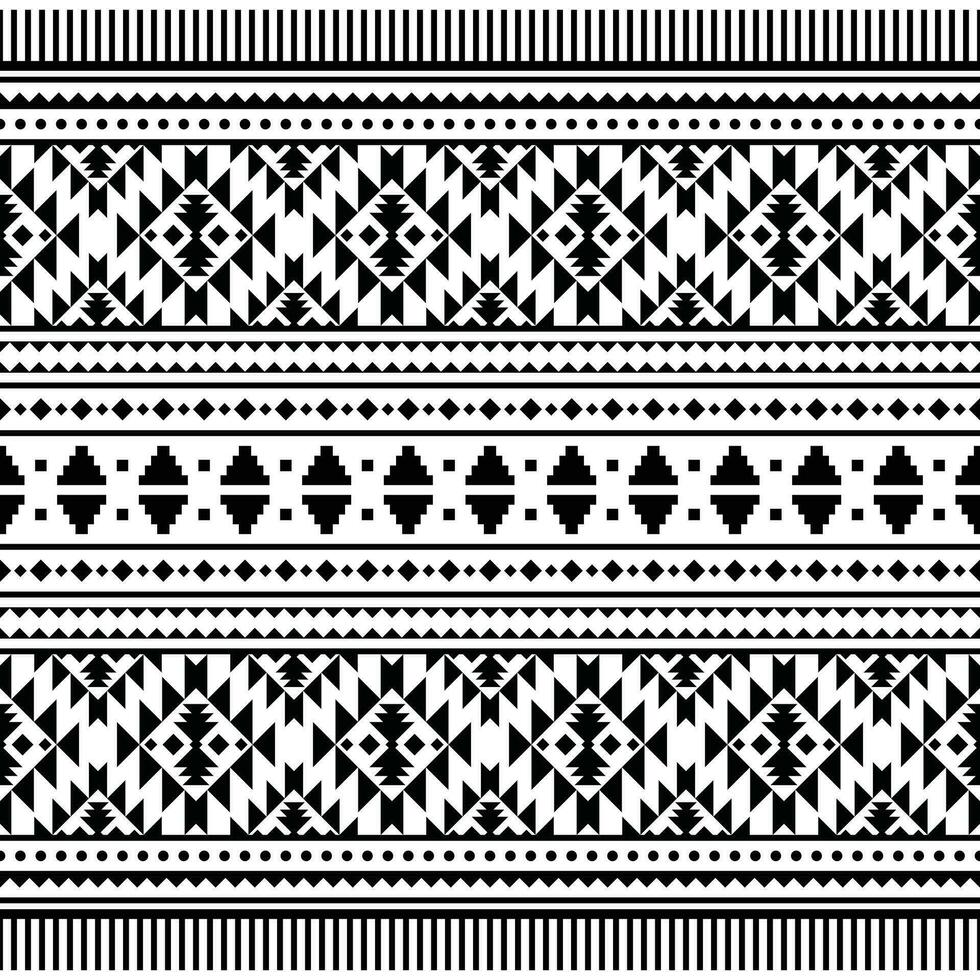 einheimisch Muster Design im geometrisch abstrakt Stil von Stammes- aztekisch und Navajo. nahtlos ethnisch Muster Design zum Textil- und Stoff drucken. schwarz und Weiß Farben. vektor