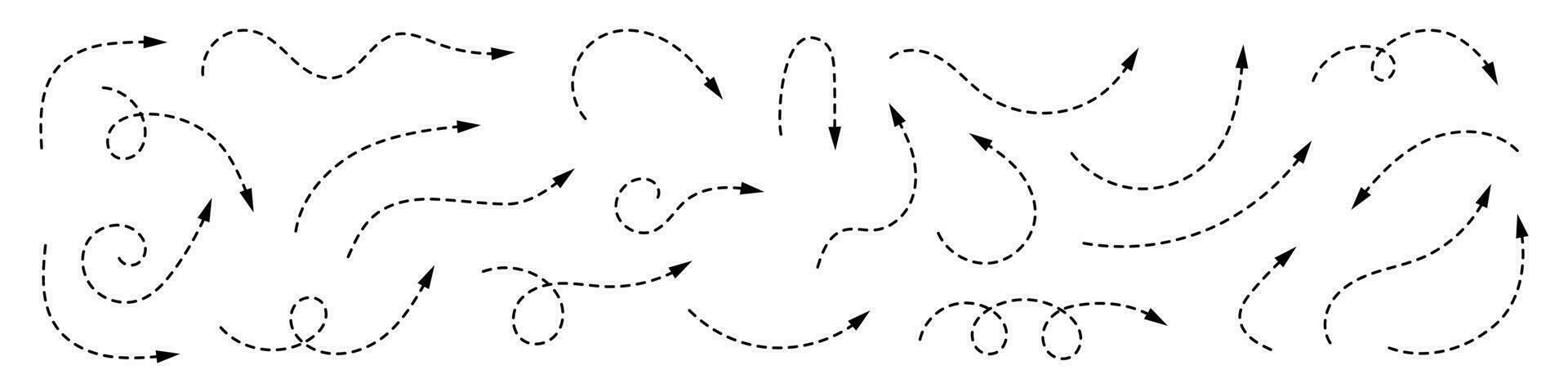 gebogen gepunktet Pfeil. Zickzack- Pfeil Streifen Design mit gepunktet Linien. Vektor Illustration.