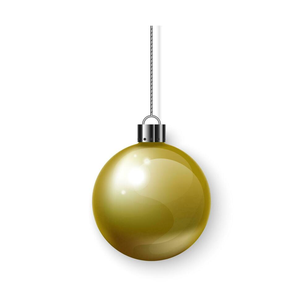 glänzend golden Weihnachten Ball Vektor Illustration. traditionell Ornament zum festlich Jahreszeit und Urlaub Feier