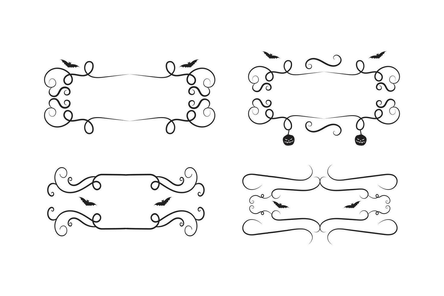einstellen von Halloween Kalligraphie viktorianisch gedeihen Filigran Wildnis wirbelt, Jahrgang Speisekarte Ornamente, Reben Spiral- Ecke rahmen, dekorativ Strudel Grenze, Schläger Ranke scrollen Spinne Luxus wirbelt Zier vektor