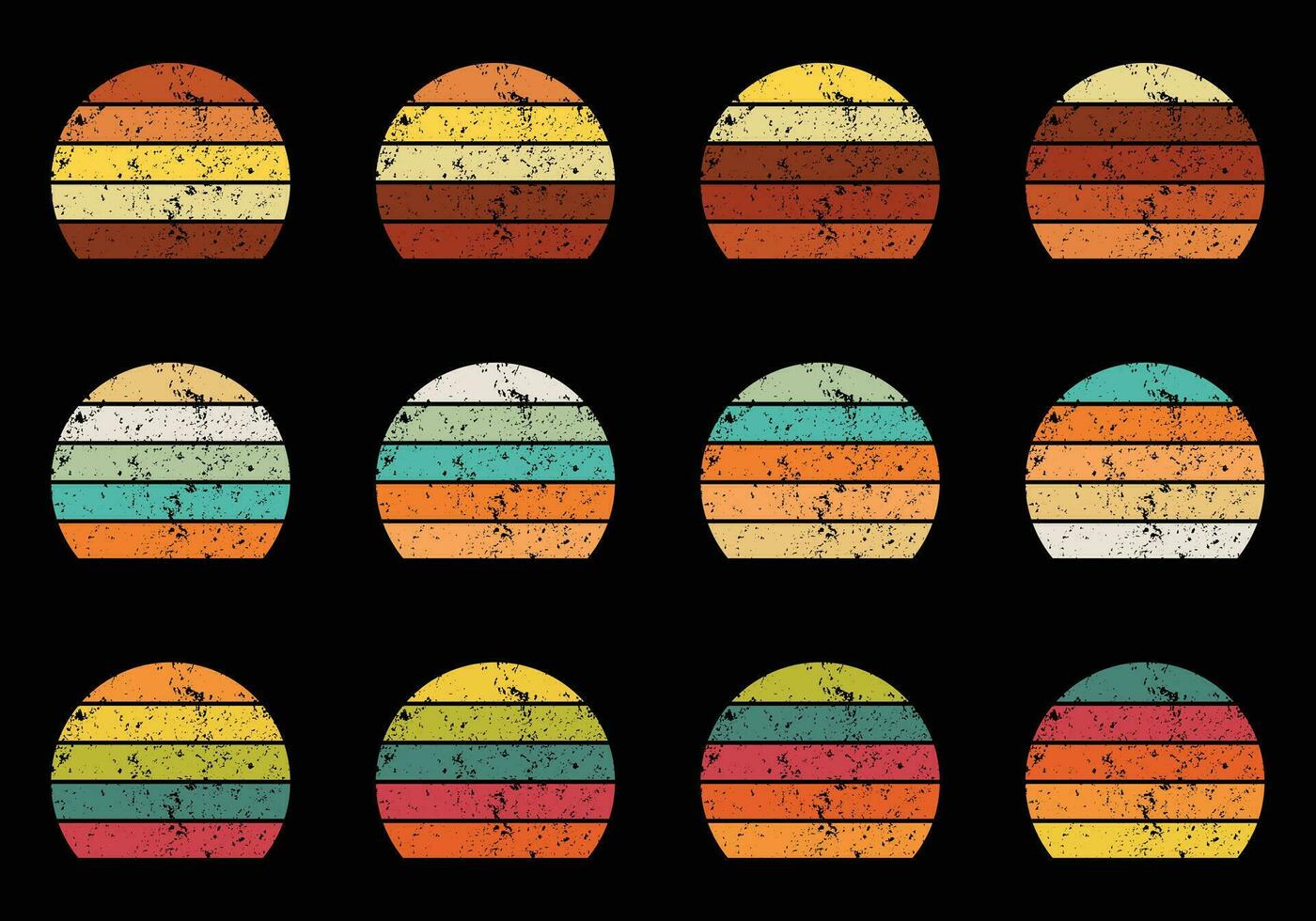 retro Jahrgang Kreis Sonnenuntergang Hintergrund Grunge Sonne Vektor Element zum T-Shirt Design Vorlage
