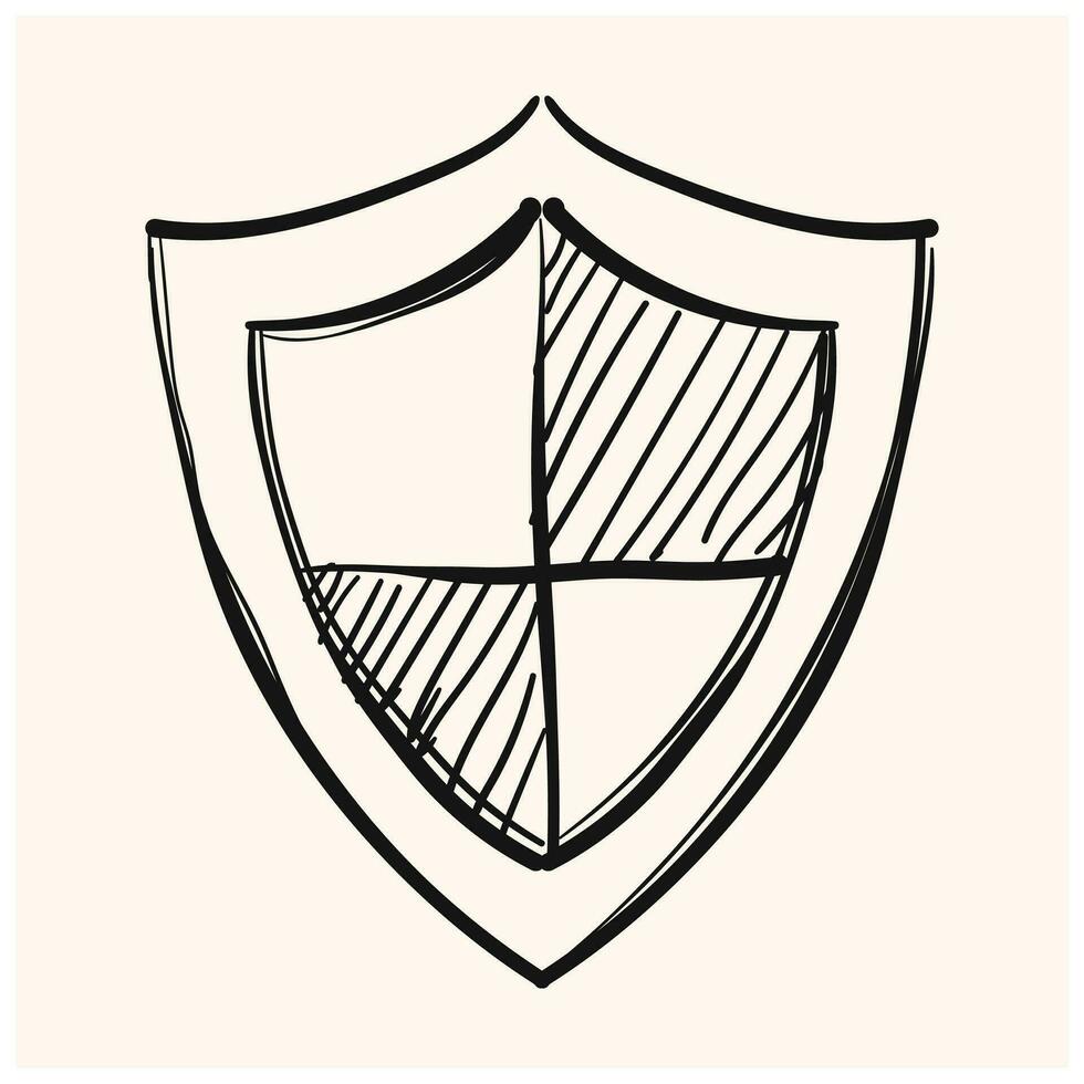 Schild Symbol im Gekritzel skizzieren Linien. Schutz, Computer Virus, Antivirus vektor