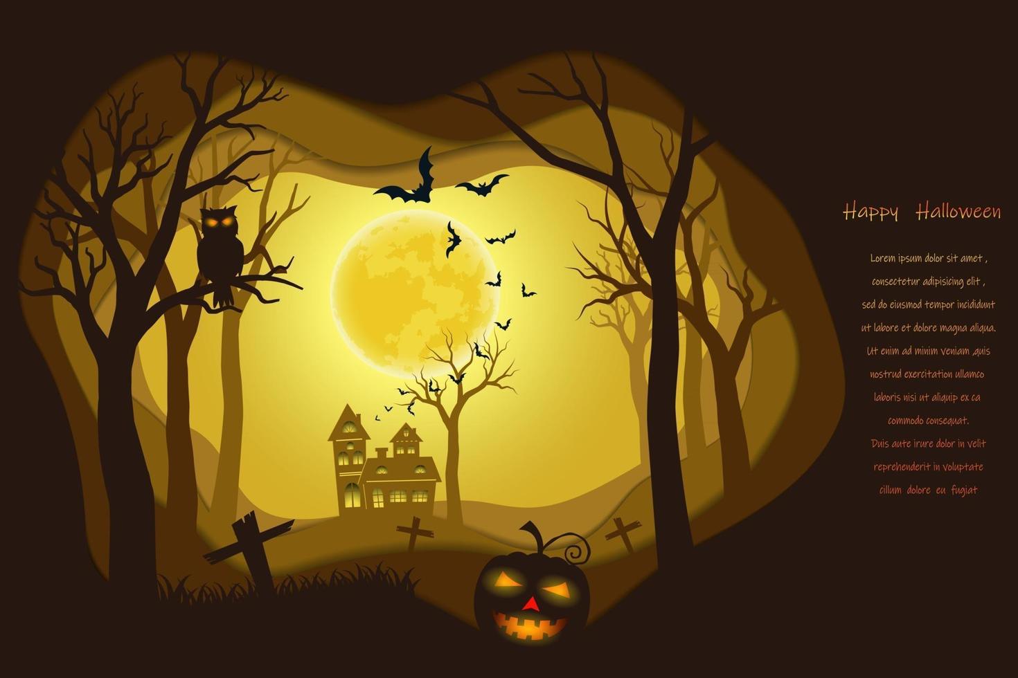 Halloween-Poster auf dunklem Papierkunsthintergrund mit Platz für Ihren Text vektor
