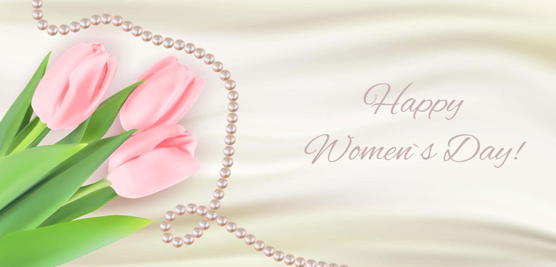 lycklig kvinnors dag semester gratulation bakgrund med tulpaner och presentask vektor