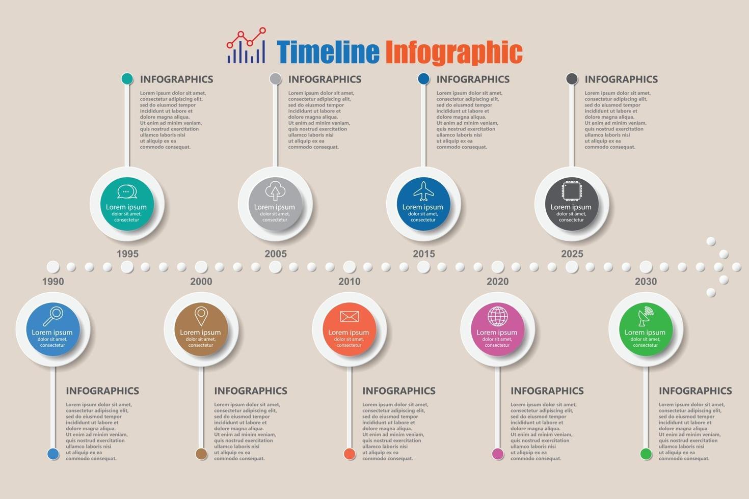 modern tidslinje infografisk med 9 steg cirkel designad för mall broschyr diagram planering presentation process webbsidor arbetsflöde vektorillustration vektor