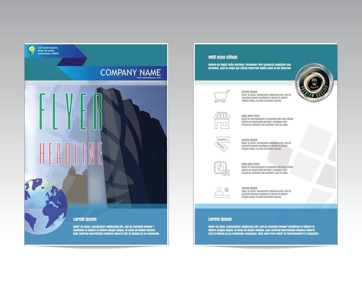 Vector broschyr flygblad design layoutmall för affärsstad teknik datapresentation fram och baksidor infographics storlek a4