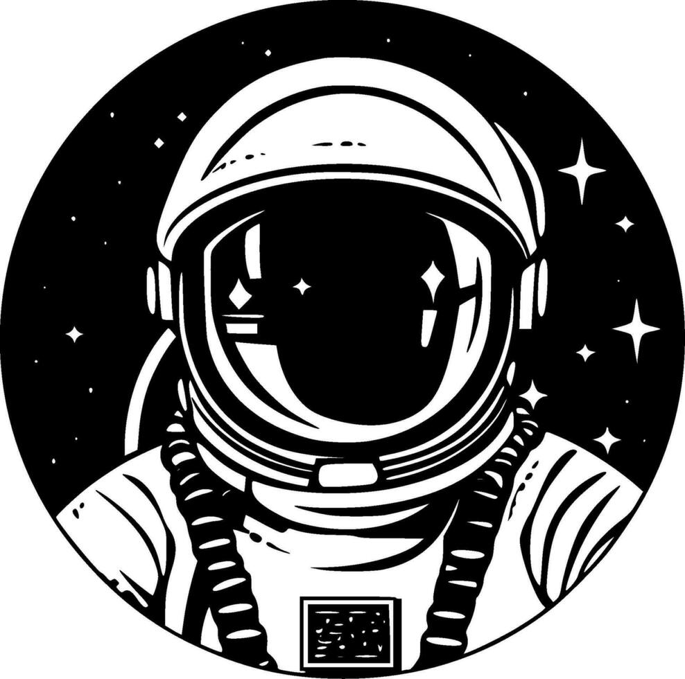 astronaut, svart och vit vektor illustration