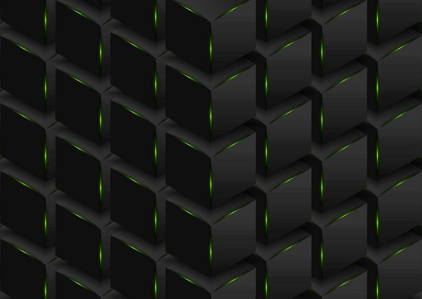 abstrakt svart 3d kuber med grön lysande lampor design vektor