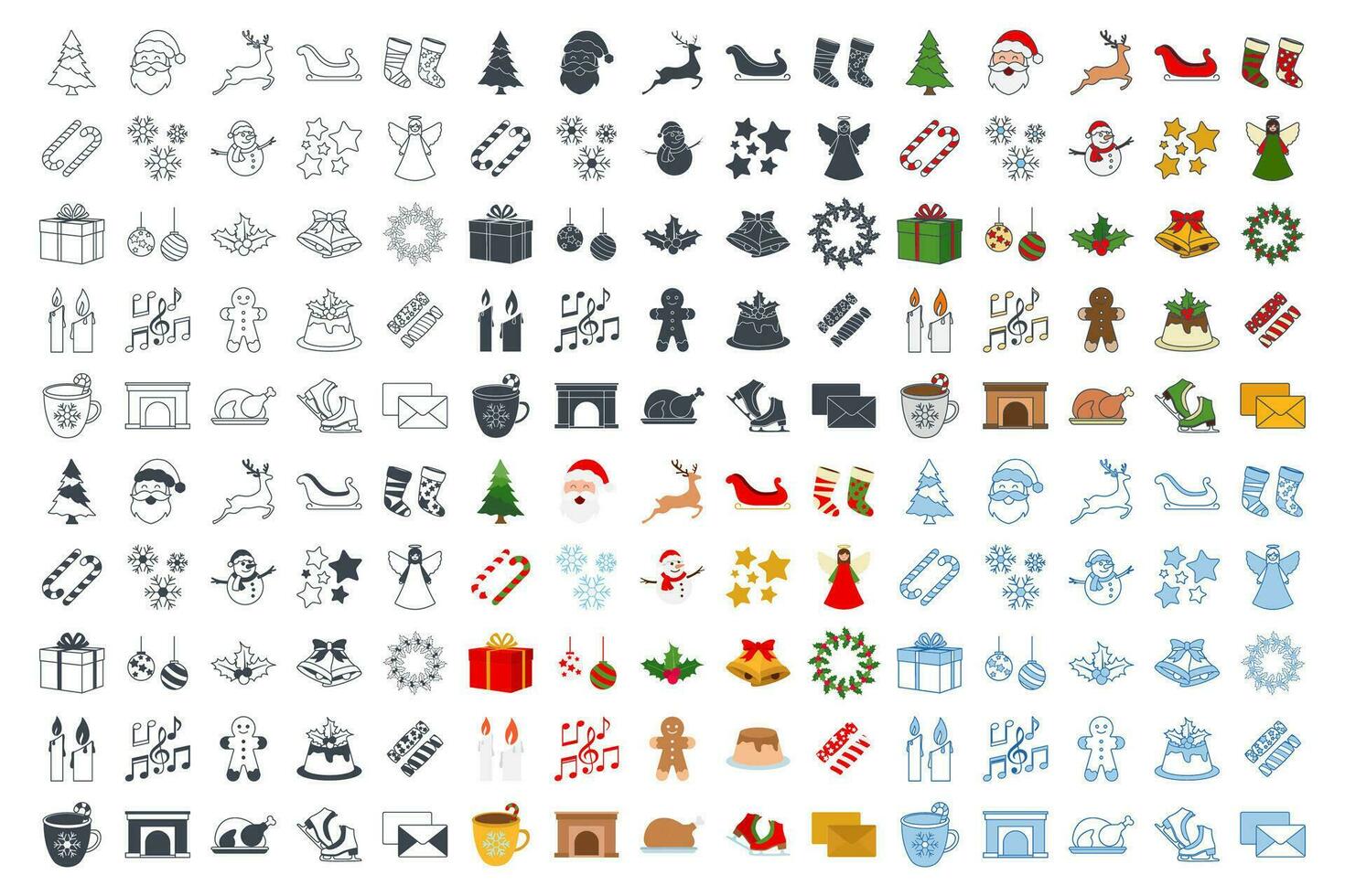 Mega einstellen Weihnachten und Neu Jahr Symbol, inbegriffen Symbole wie Weihnachten Baum, Santa Klaus, heiß Schokolade und Mehr Symbole Sammlung, Logo isoliert Vektor Illustration