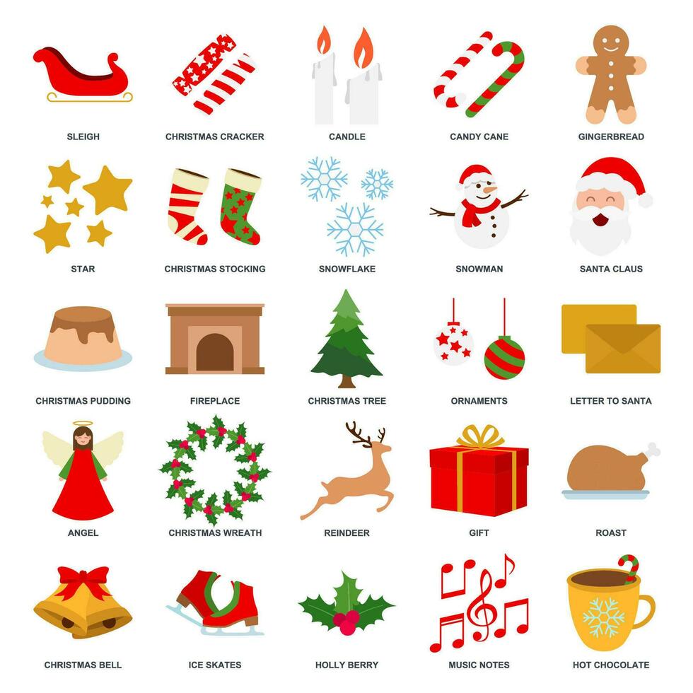 jul och ny år ikon uppsättning, inkluderad ikoner som jul träd, santa claus, varm choklad och Mer symboler samling, logotyp isolerat vektor illustration