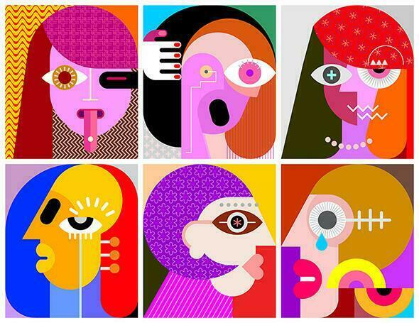 sechs Gesichter sechs Personen Vektor Illustration