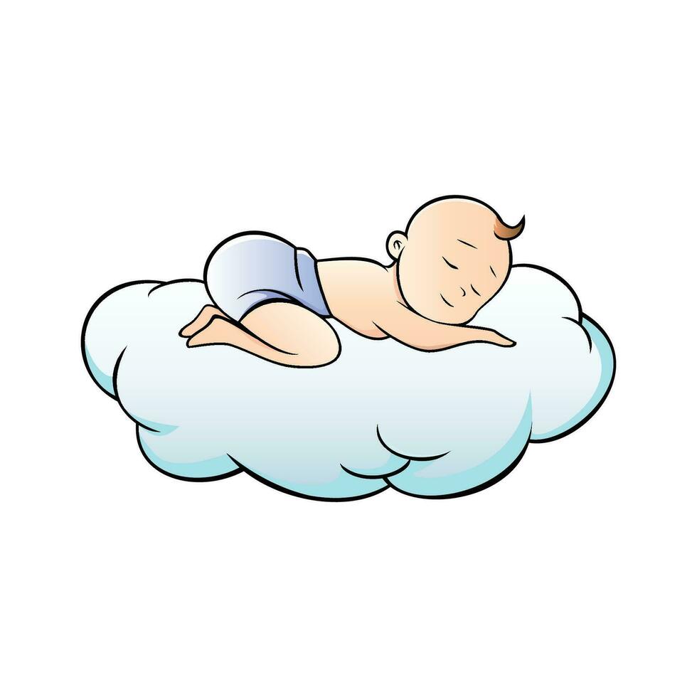 Baby Karikatur Schlaf auf Wolke. Neu geboren Zeichen und Symbol. vektor