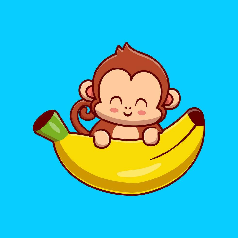 süß Affe halten Banane Karikatur Vektor Symbol Illustration. Tier Essen Symbol Konzept isoliert Prämie Vektor. eben Karikatur Stil