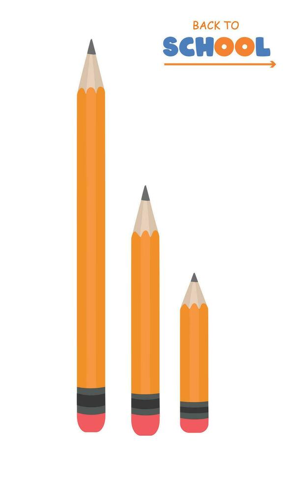 Bleistift Vektor Satz. Schule liefert Vektor Illustration. zurück zu Schule Konzept. eben Vektor im Karikatur Stil isoliert auf Weiß Hintergrund. Schreibwaren Vektor.