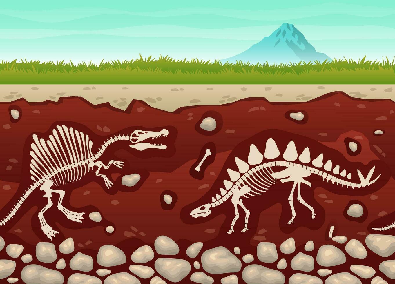 Vektor Karikatur von unter Tage Dinosaurier Fossil, nahtlos Vektor