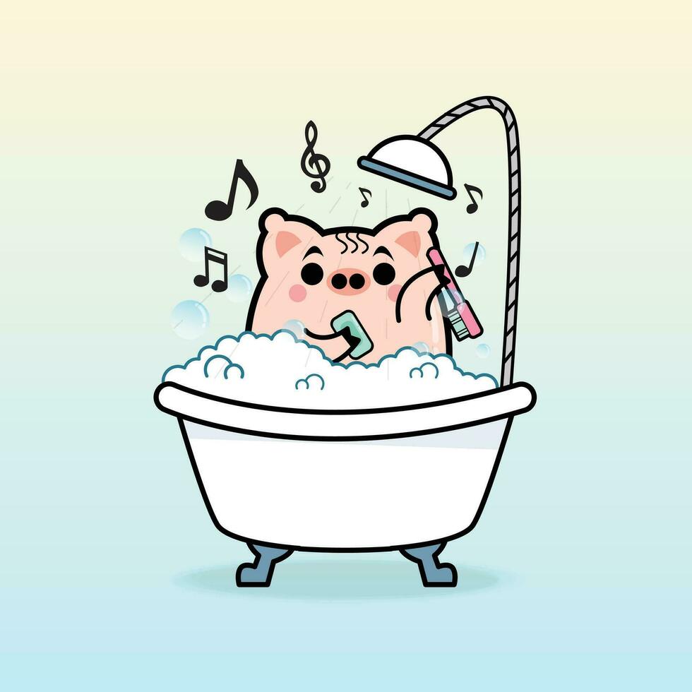 Schwein im Bad Karikatur Charakter kostenlos Vektor Abbildungen