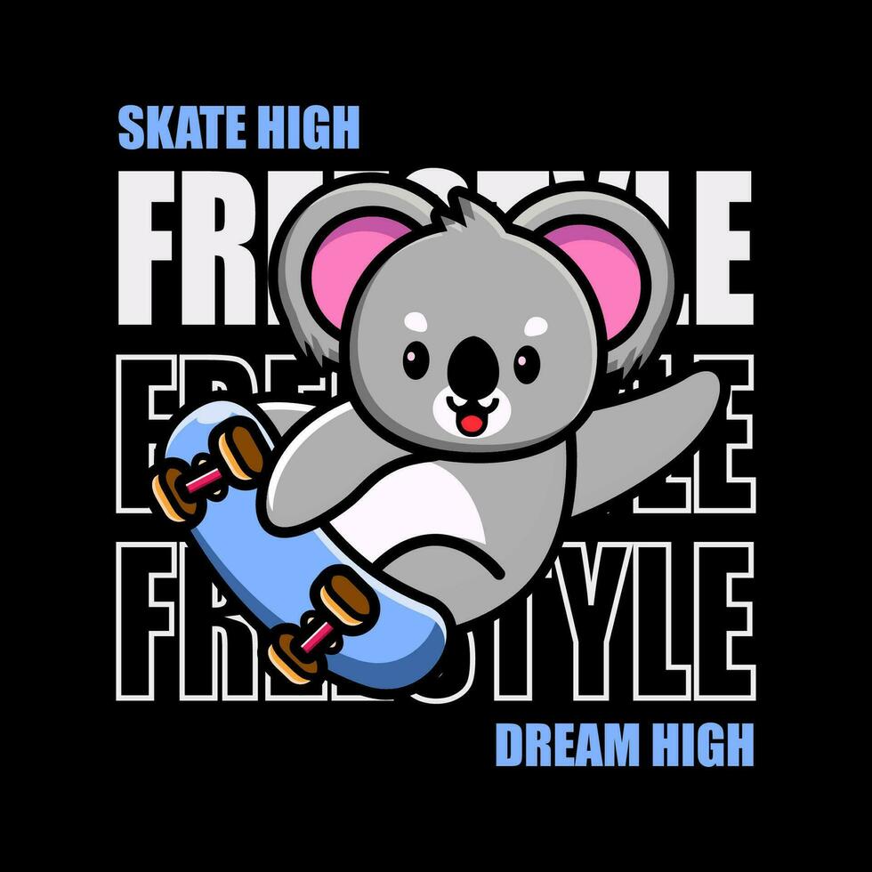 t-shirt design skridsko hög dröm hög med söt djur- ridning skateboard vektor