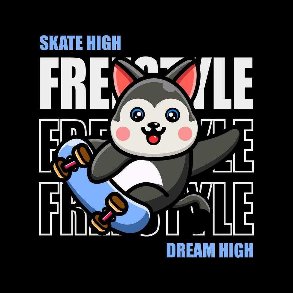 T-Shirt Design Schlittschuh hoch Traum hoch mit süß Tier Reiten Skateboard vektor