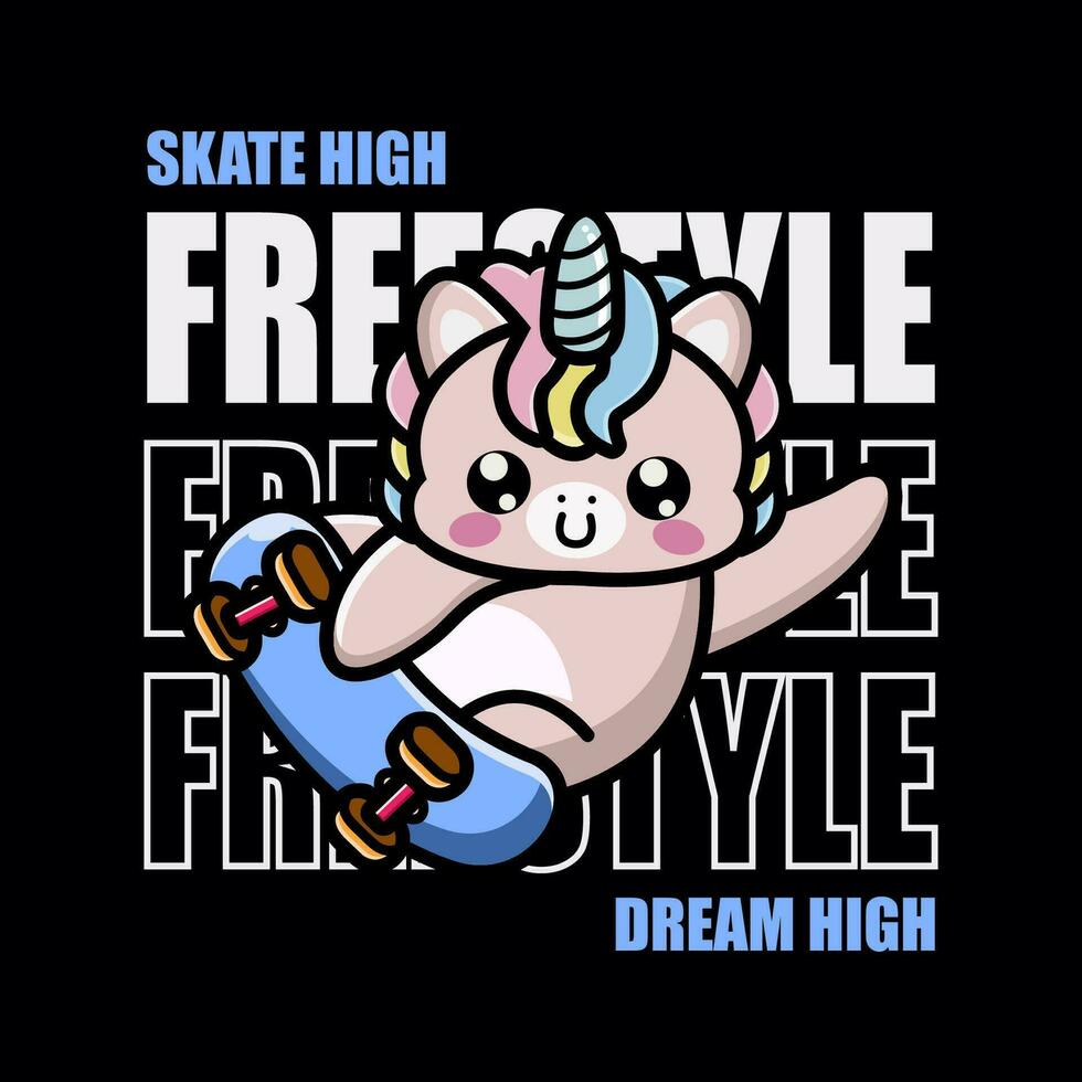 T-Shirt Design Schlittschuh hoch Traum hoch mit süß Tier Reiten Skateboard vektor