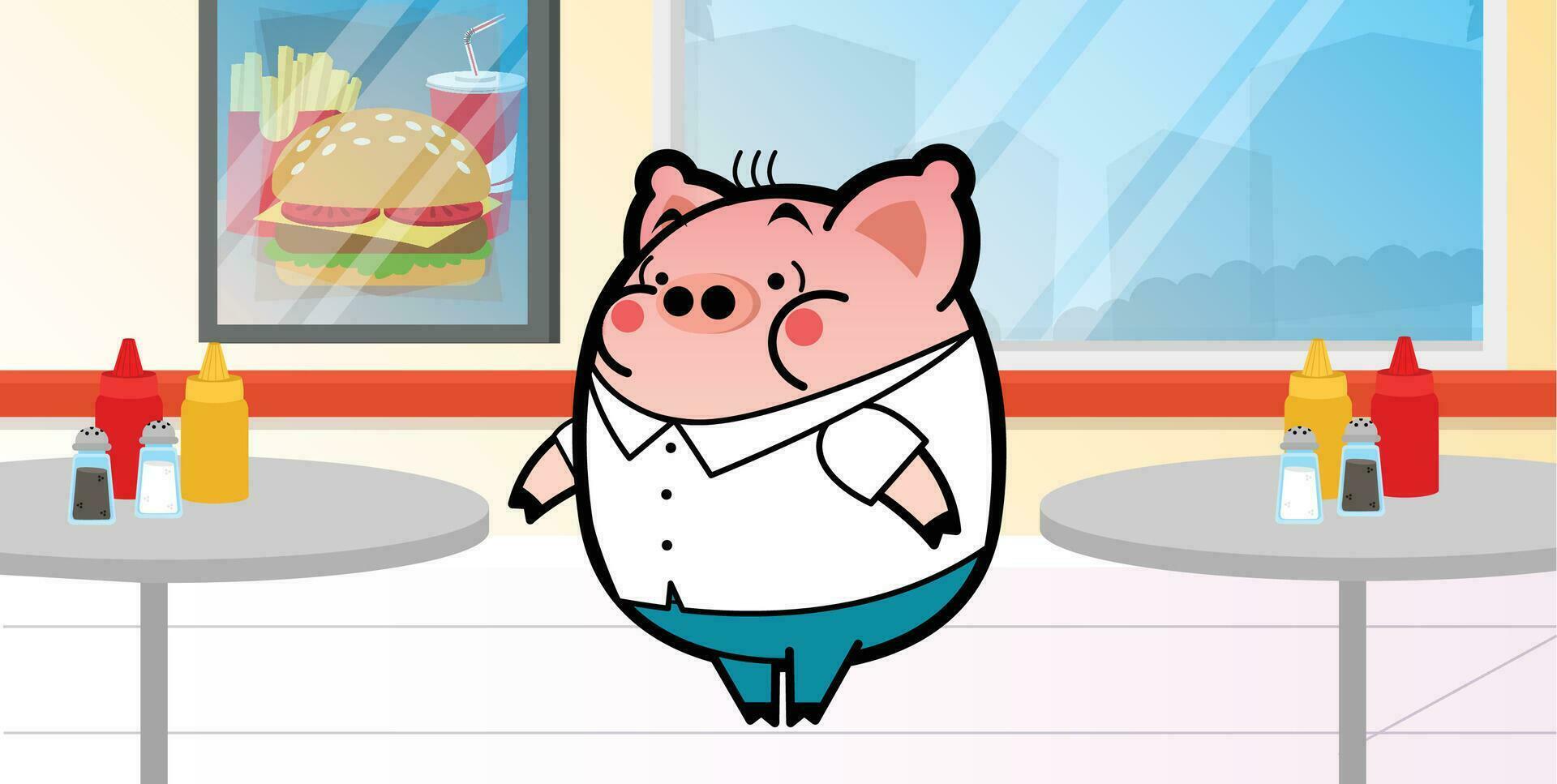 Karikatur Schwein im Restaurant Digital Kunstwerk vektor