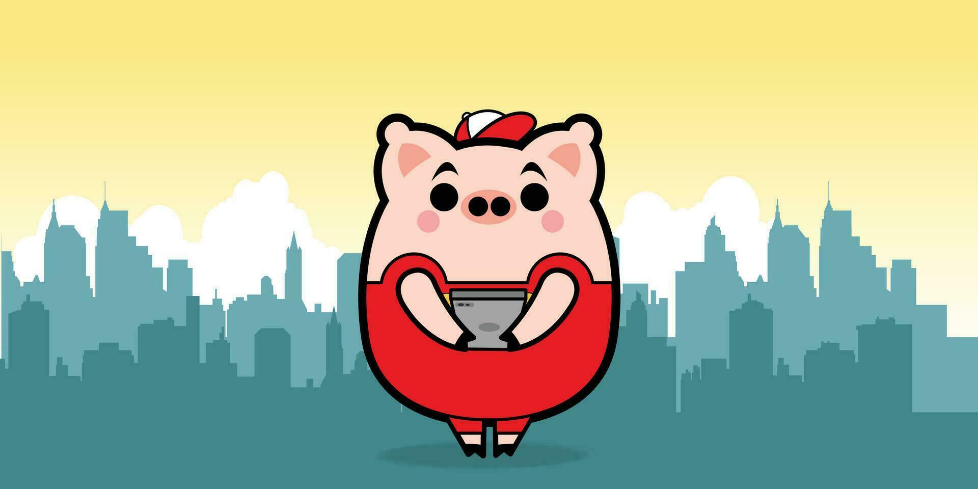tecknad serie gris i stad fri vektor illustrationer
