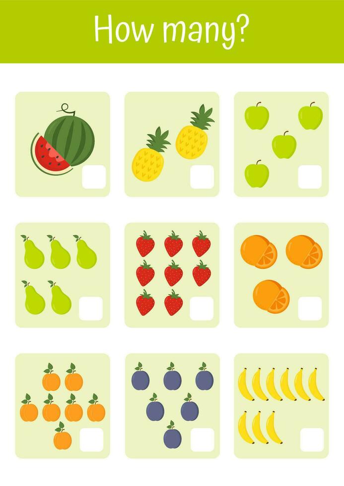 färgrik vektor illustrationer för lekfull matematik inlärning tillägg, subtraktion, räkning. lämplig för tidigt barn utveckling och hemundervisning, dagis. grönsaker och frukt matematiskt listor.