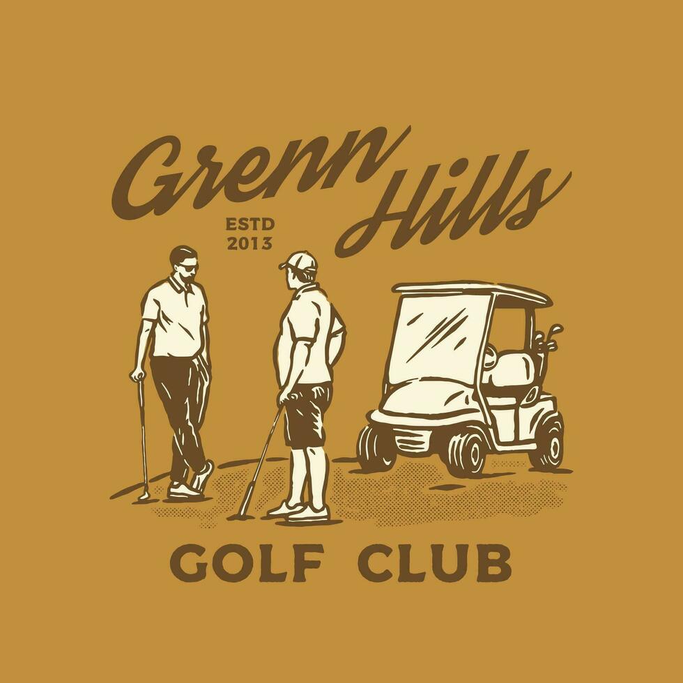 uppsättning samling årgång retro golf illustration t-shirt, logotyp bricka vektor illustration