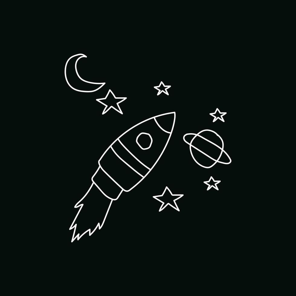Illustration Vektor Grafik Hand gezeichnet Rakete, Planet, Mond und Star