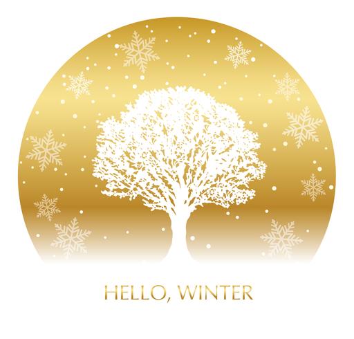 Cirkel vinter bakgrund med ett snötäckt träd och text utrymme. vektor