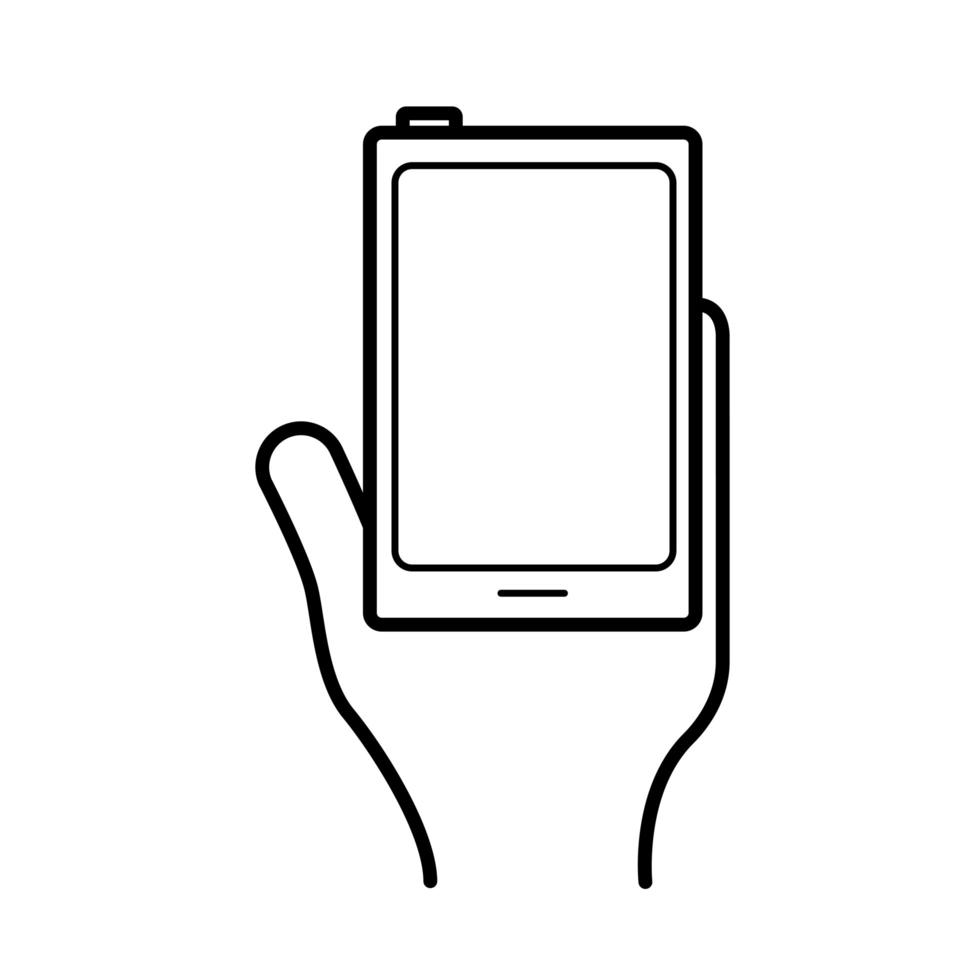 Hand mit Smartphone-Gerät Linie Stil-Symbol vektor