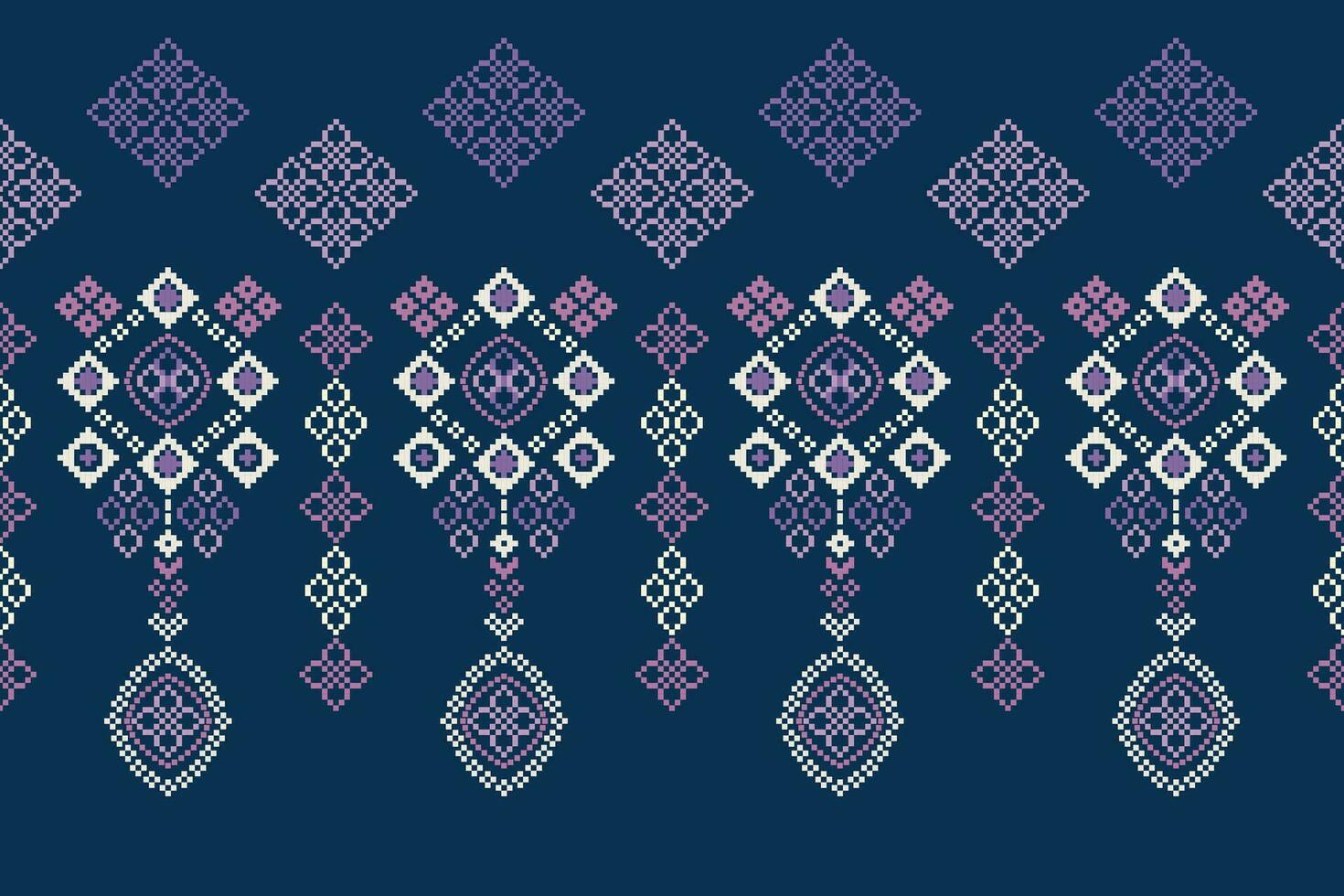 ethnisch geometrisch Stoff Muster Kreuz Stich.ikat Stickerei ethnisch orientalisch Pixel Muster Blau Hintergrund. abstrakt, vektor, illustration. Textur, Kleidung, Rahmen, Dekoration, Motive, Seide Hintergrund. vektor