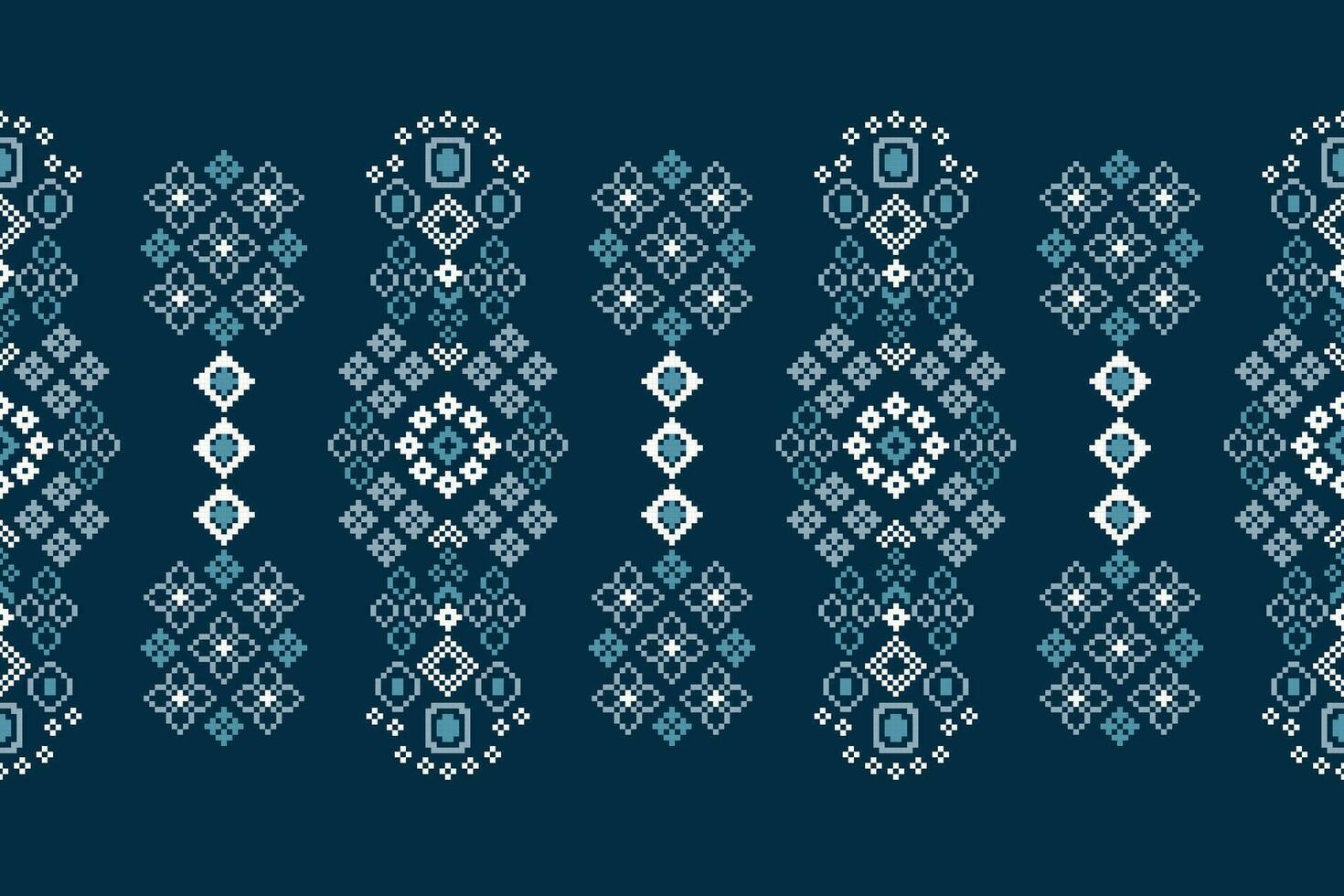 ethnisch geometrisch Stoff Muster Kreuz Stich.ikat Stickerei ethnisch orientalisch Pixel Muster Blau Hintergrund. abstrakt, vektor, illustration. Textur, Kleidung, Rahmen, Dekoration, Motive, Seide Hintergrund. vektor