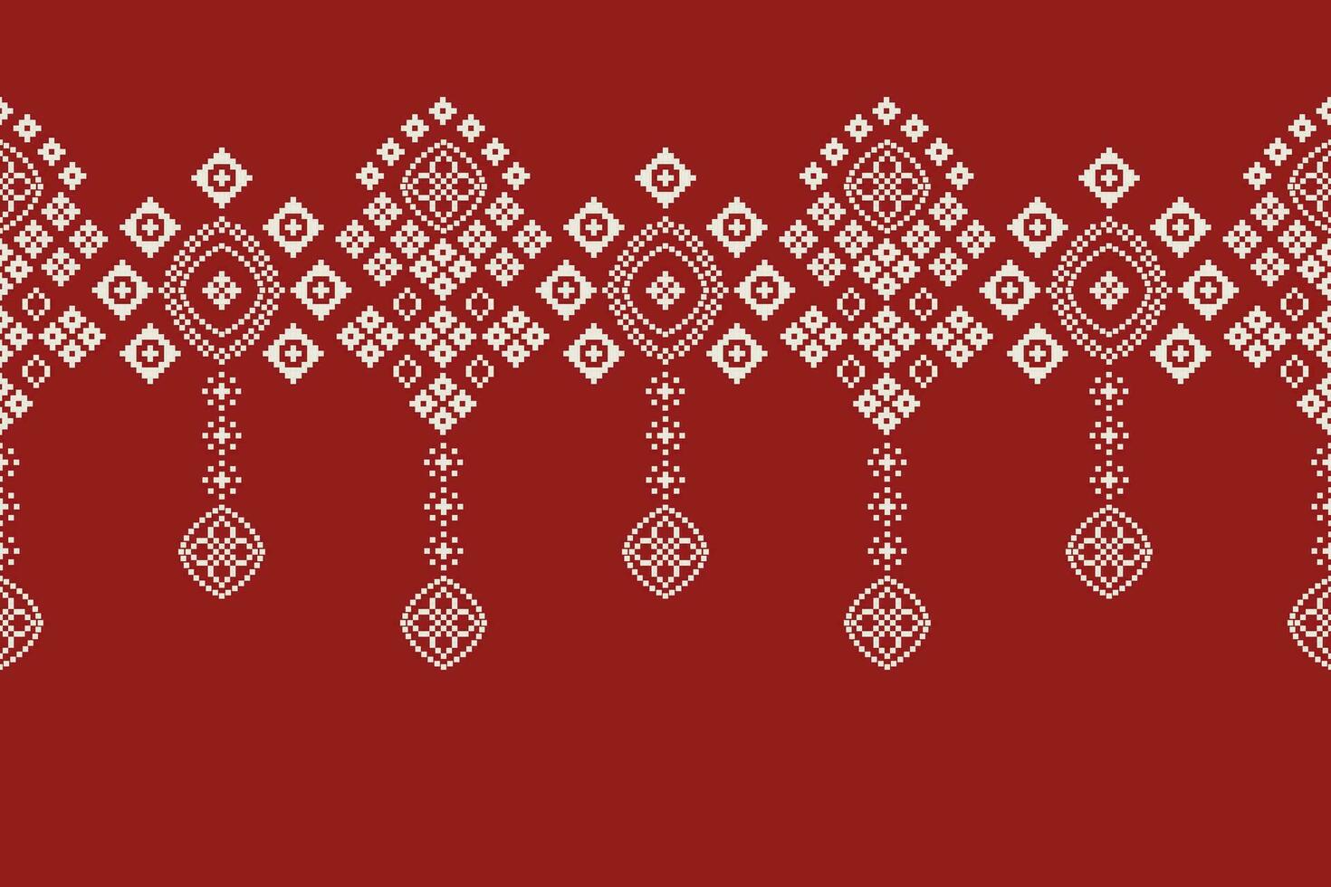 ethnisch geometrisch Stoff Muster Kreuz Stich.ikat Stickerei ethnisch orientalisch Pixel Muster rot Hintergrund. abstrakt, vektor, illustration. Textur, Kleidung, Rahmen, Dekoration, Motive, Seide Hintergrund. vektor