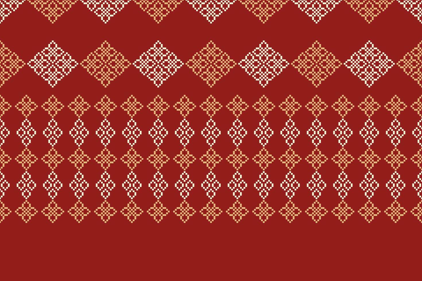 ethnisch geometrisch Stoff Muster Kreuz Stich.ikat Stickerei ethnisch orientalisch Pixel Muster rot Hintergrund. abstrakt, vektor, illustration. Textur, Kleidung, Rahmen, Dekoration, Motive, Seide Hintergrund. vektor