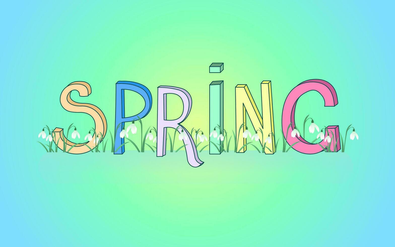 Frühling Wort im bunt Briefe auf Grün Hintergrund vektor