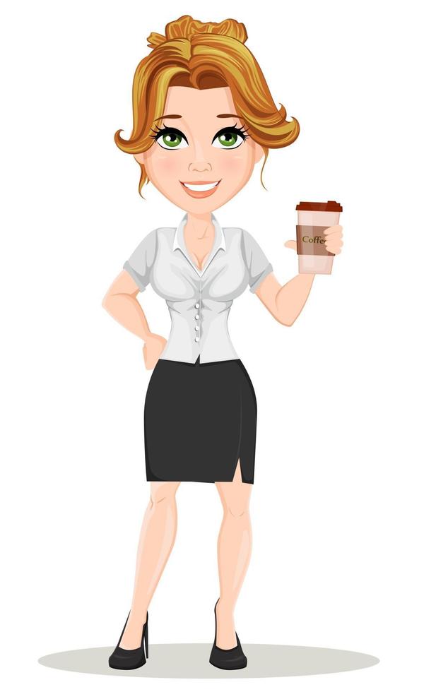 vacker affärskvinna seriefigur med en kaffepaus vektor