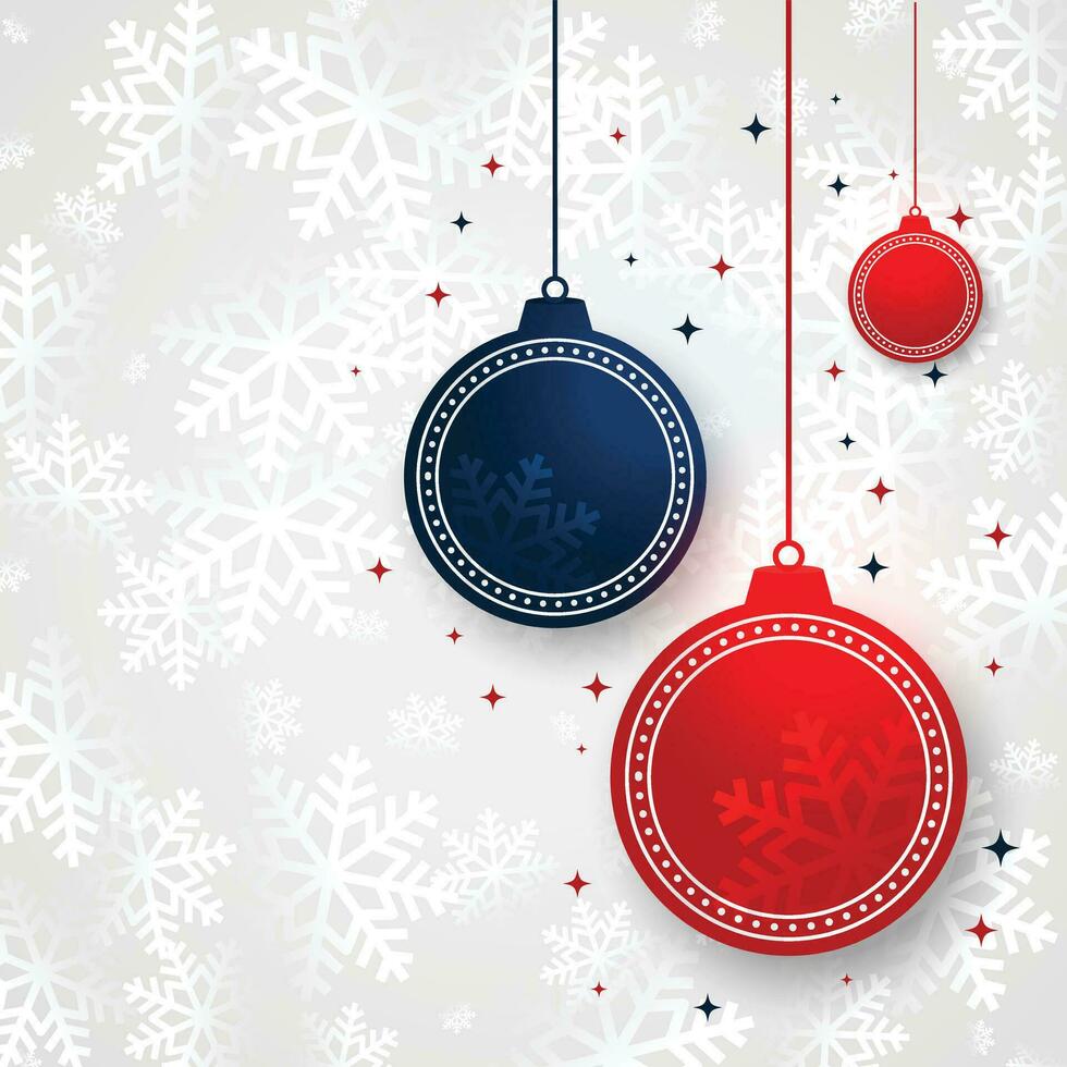 god Jul och Gott Nytt År. xmas bakgrund med julstjärna, snöflingor, stjärna och bollar design. vektor